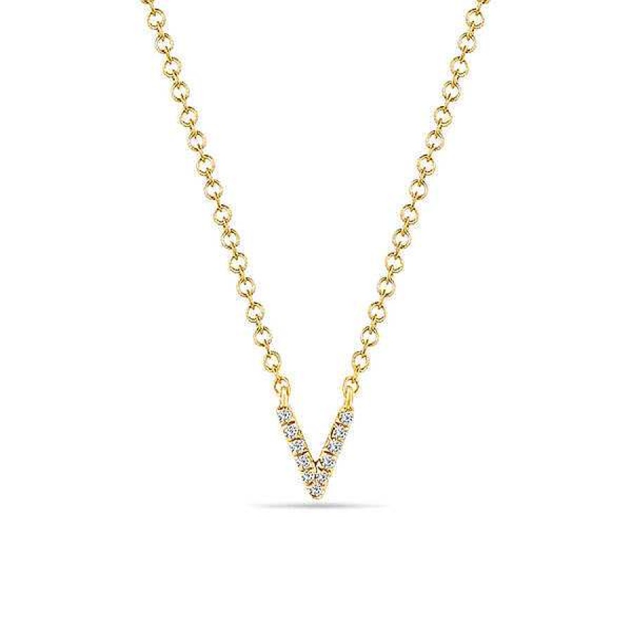 Goldschmuck Leaf Schmuck | Halskette Letter "V", 14 K Gelbgold Mit Diamanten