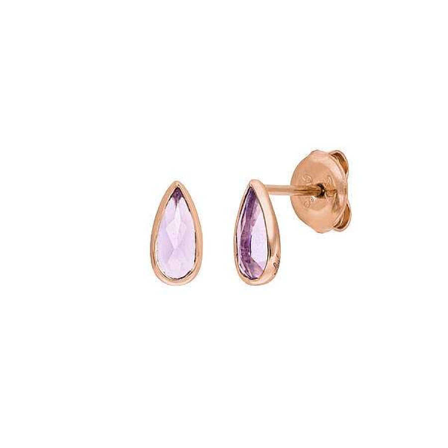 Silberschmuck Leaf Schmuck | Ohrstecker Gem Drop, Amethyst, 18 K Rosegold Vergoldet