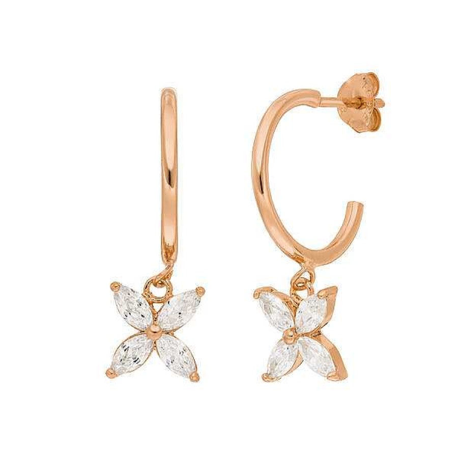 Silberschmuck Leaf Schmuck | Creolen Leaf Flower, 18 K Rosegold Vergoldet