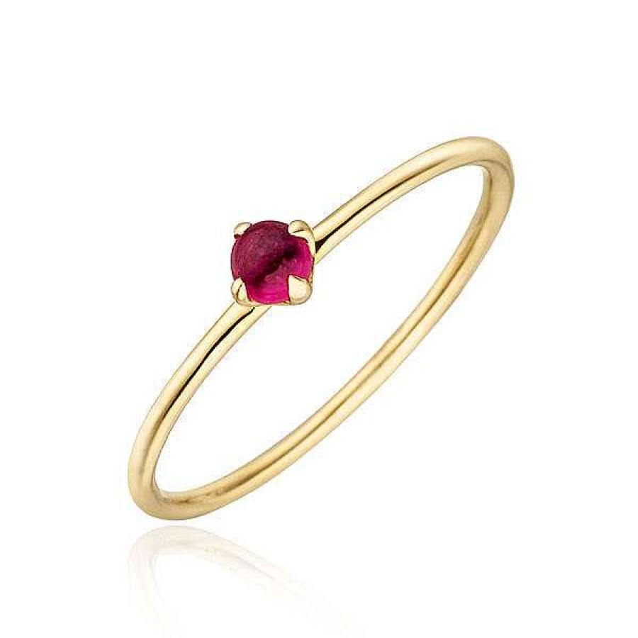 Goldschmuck Leaf Schmuck | Ring Cabochon, 14 K Gelbgold, Rubin