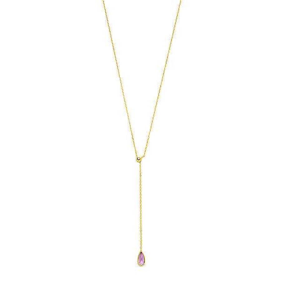 Silberschmuck Leaf Schmuck | Y-Halskette Gem Drop, Amethyst, 18 K Gelbgold Vergoldet