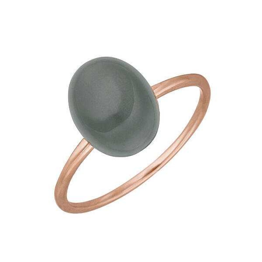 Goldschmuck Leaf Schmuck | Ring Cabochon Ii, 14 K Rosegold, Grauer Mondstein