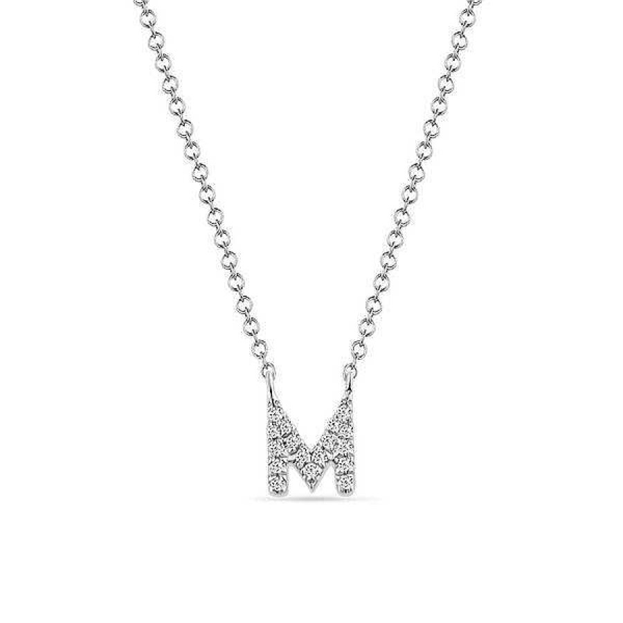 Goldschmuck Leaf Schmuck | Halskette Letter "M", 14 K Wei Gold Mit Diamanten