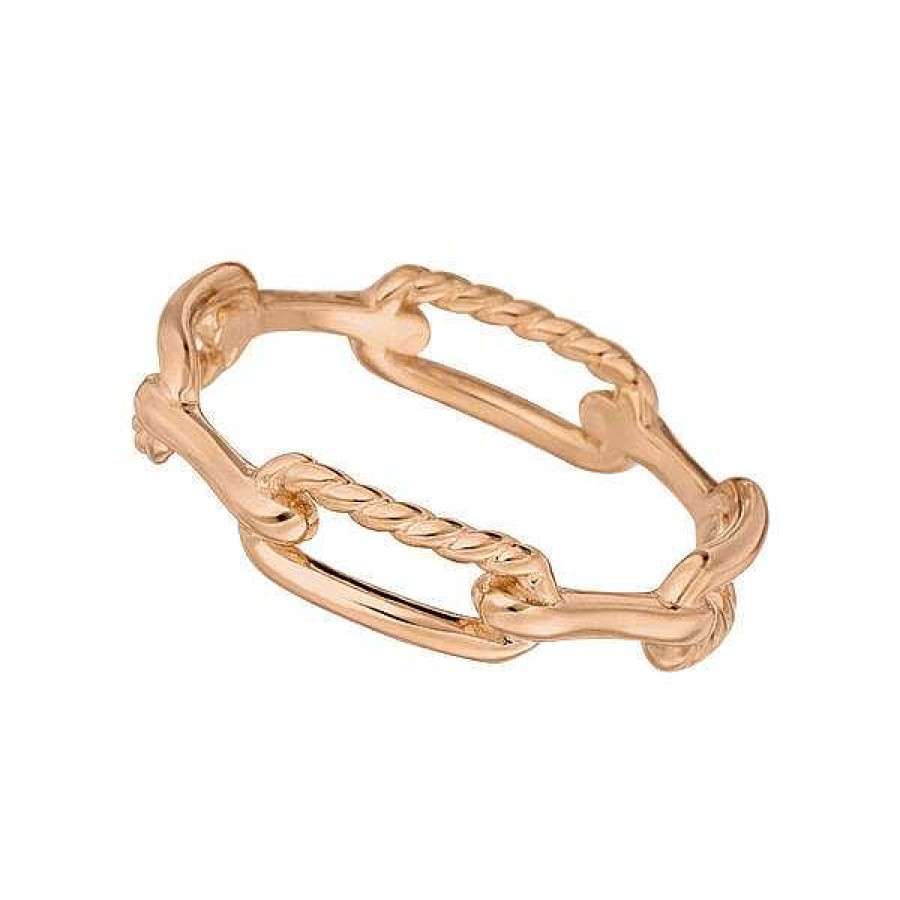 Silberschmuck Leaf Schmuck | Chain Ring, 18 K Rosegold Vergoldet, Gr.52