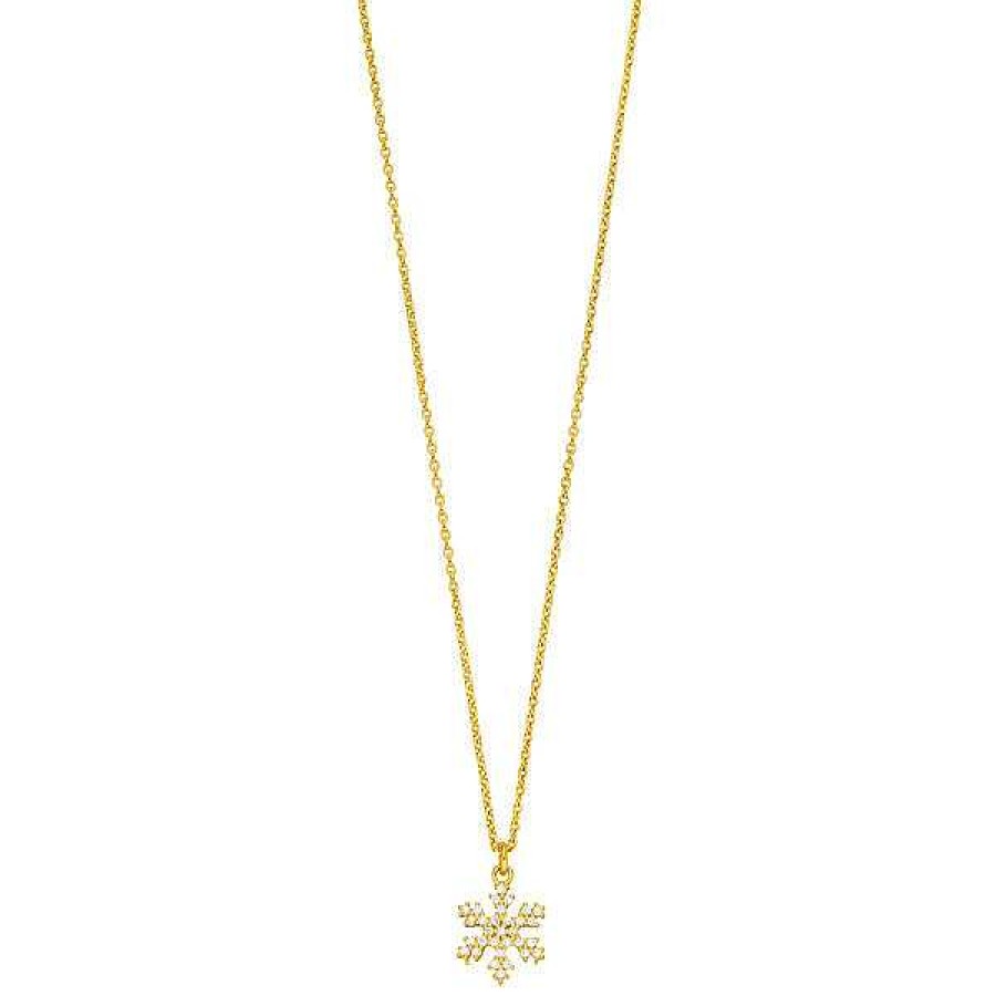 Silberschmuck Leaf Schmuck | Halskette Snowflake, 18 K Gelbgold Vergoldet