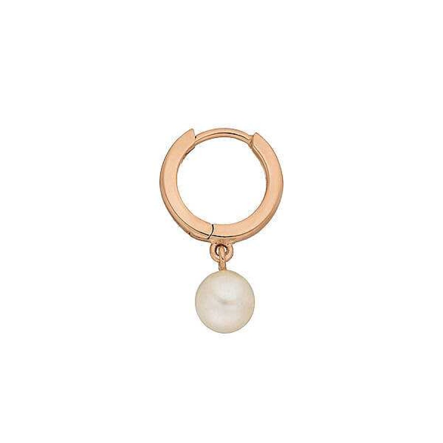 Silberschmuck Leaf Schmuck | Single Creole Pearl, 18 K Rosegold Vergoldet