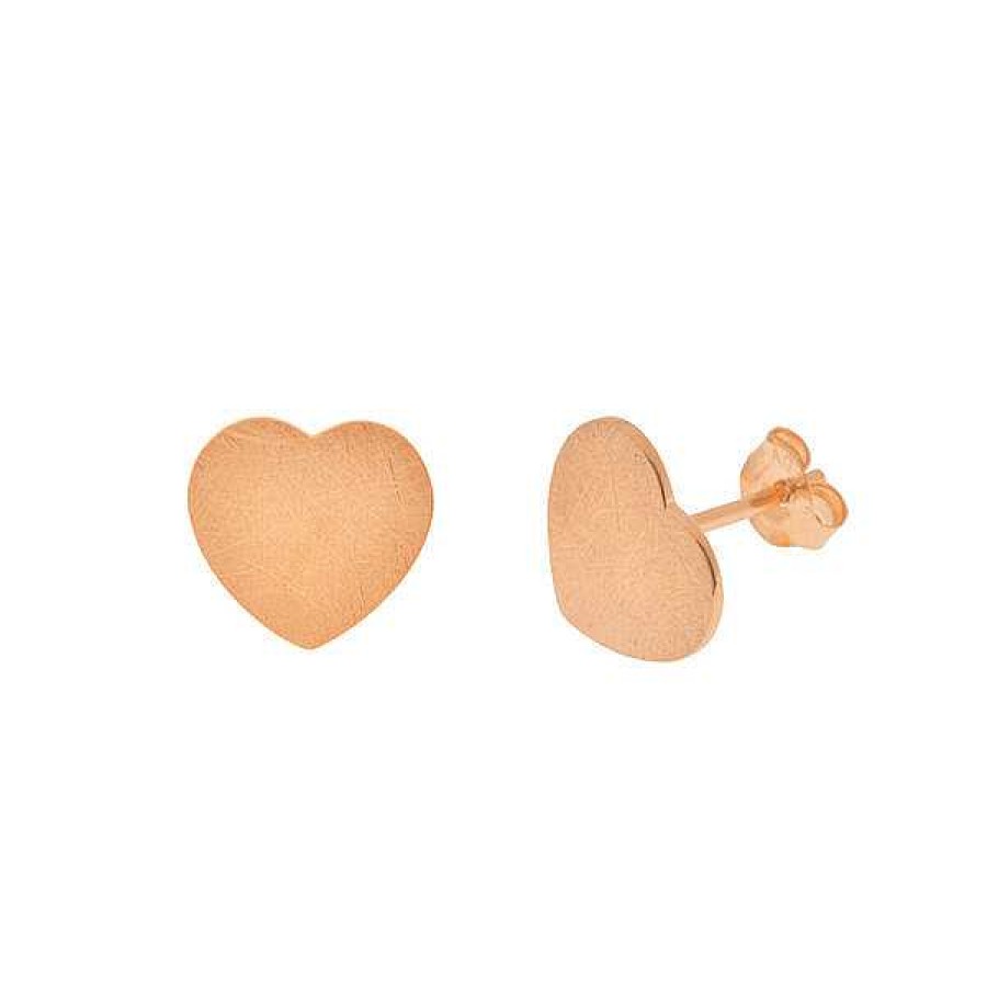 Silberschmuck Leaf Schmuck | Ohrstecker Heart-Disc, Matt, 18 Rosegold Vergoldet