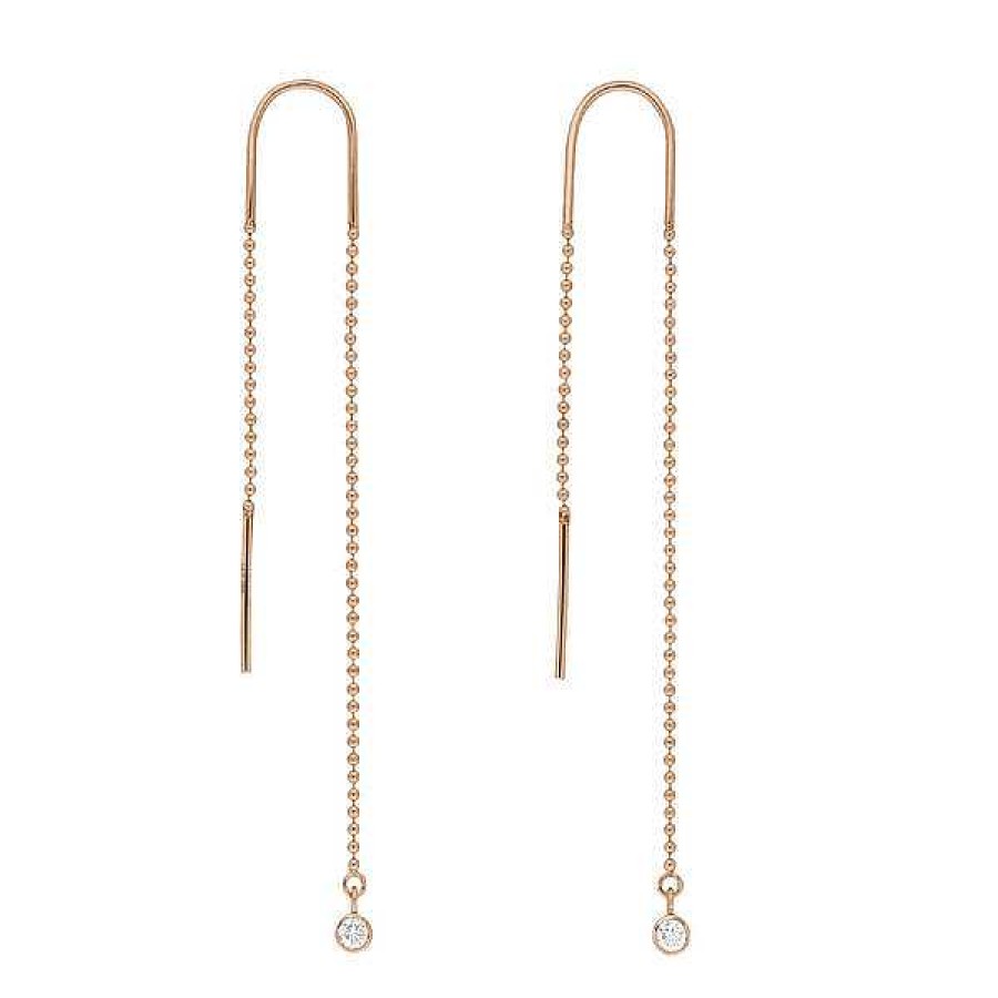 Goldschmuck Leaf Schmuck | Ohrringe "My First Diamond", Ball Chain, 14 K Rosegold