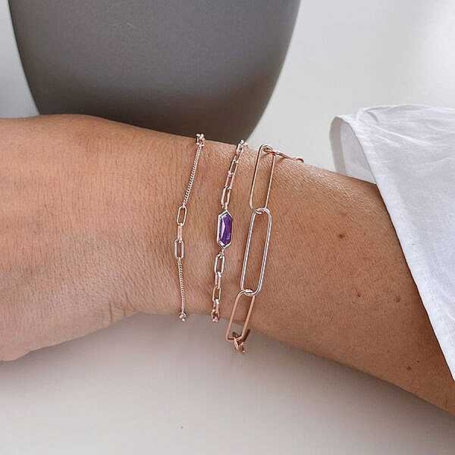 Silberschmuck Leaf Schmuck | Silber Armkette, Cube, Amethyst, Rosegold