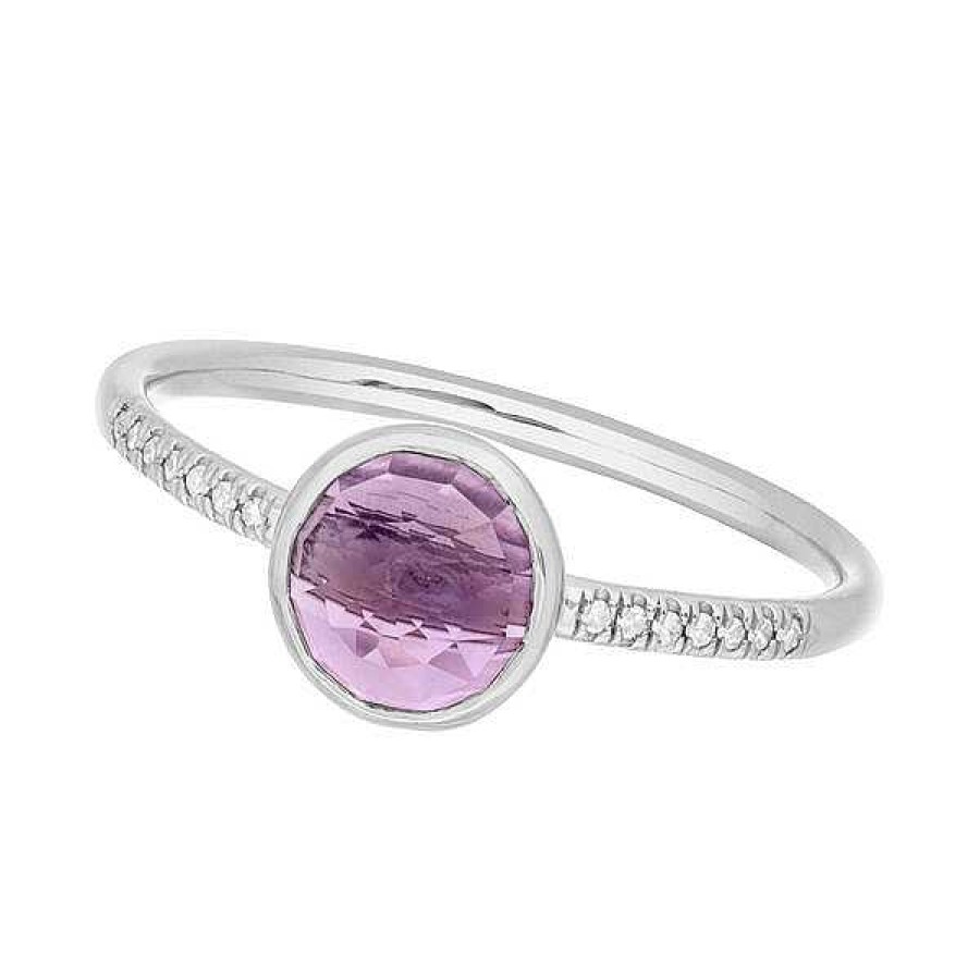 Goldschmuck Leaf Schmuck | Ring Amethyst Mit Diamanten, 14K Wei Gold, Gr.52