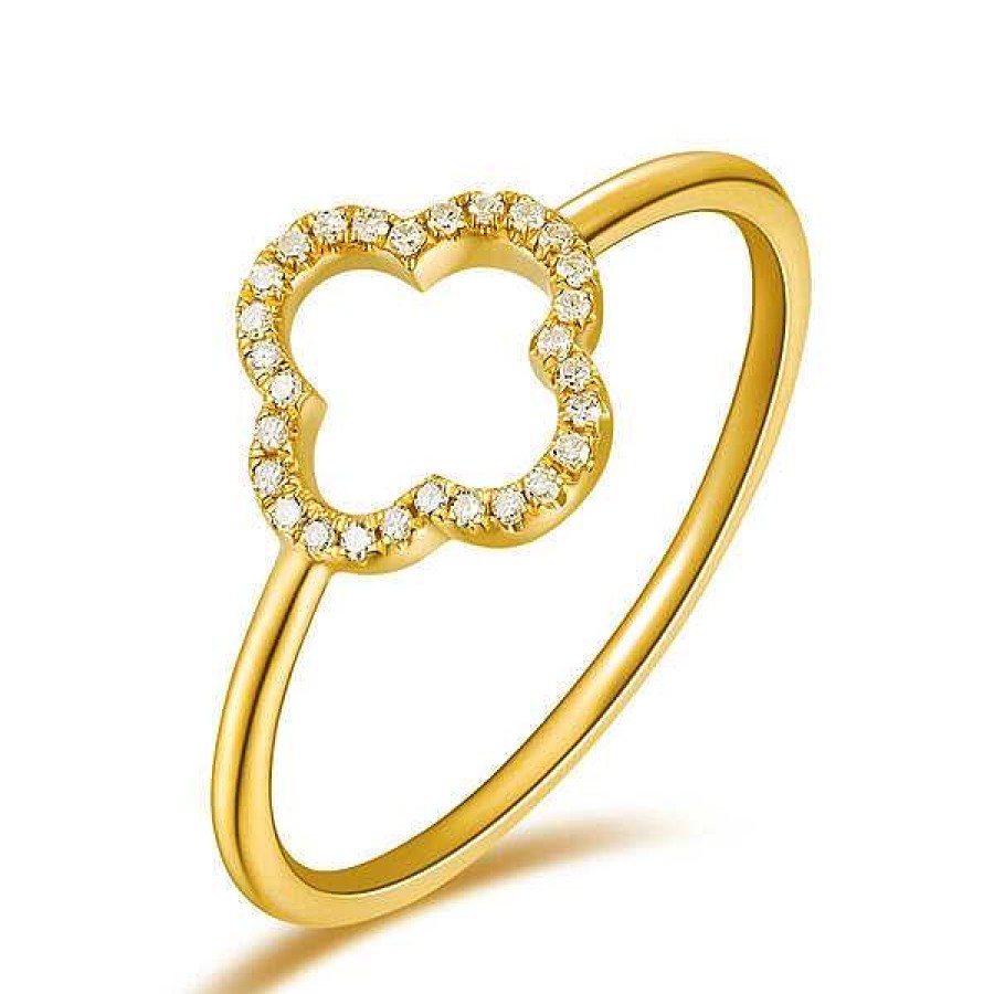 Goldschmuck Leaf Schmuck | Ring Kleeblatt Mit Diamanten, 18 K Gelbgold