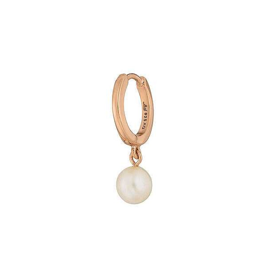 Silberschmuck Leaf Schmuck | Single Creole Pearl, 18 K Rosegold Vergoldet