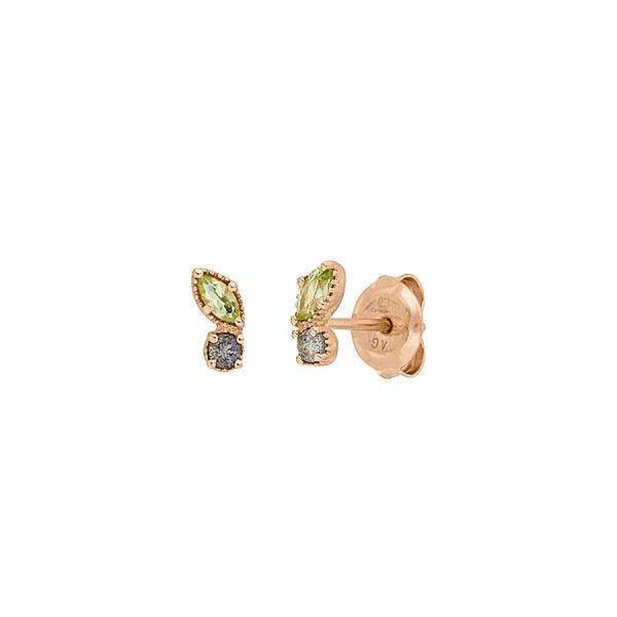 Silberschmuck Leaf Schmuck | Ohrstecker Two Gems, Peridot, 18 K Rosegold Vergoldet