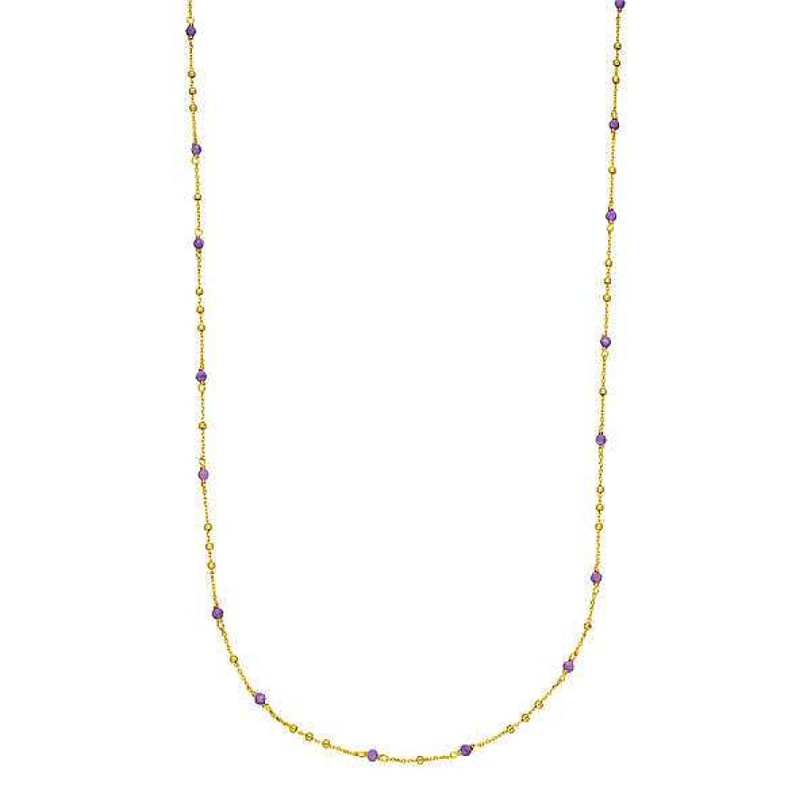 Silberschmuck Leaf Schmuck | Halskette Flying Gems, Amethyst, 90Cm, 18 K Gelbgold Vergoldet