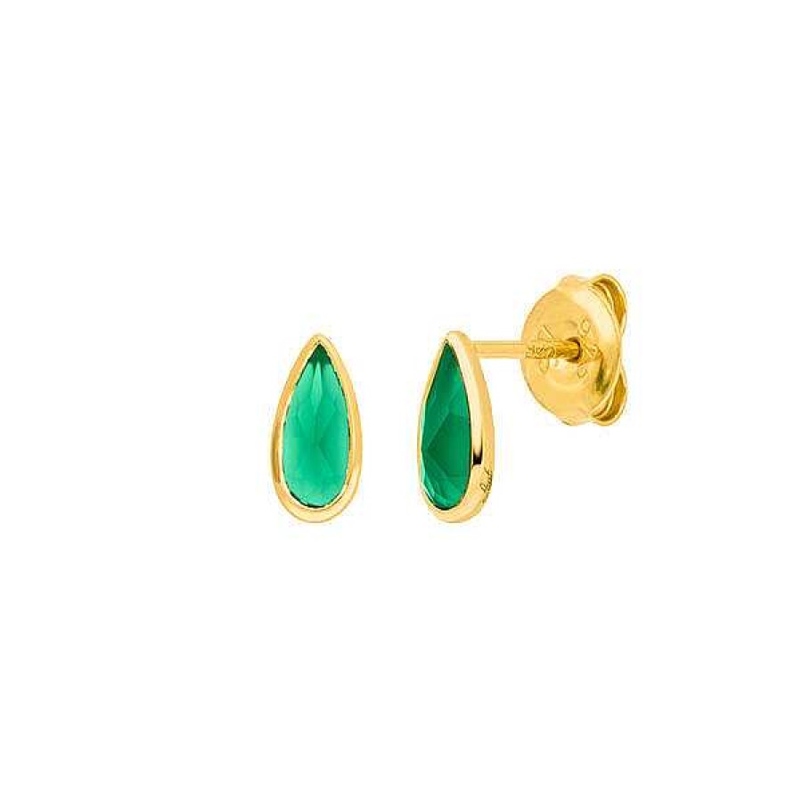 Silberschmuck Leaf Schmuck | Ohrstecker Gem Drop, Gr Ner Achat, 18 K Gelbgold Vergoldet