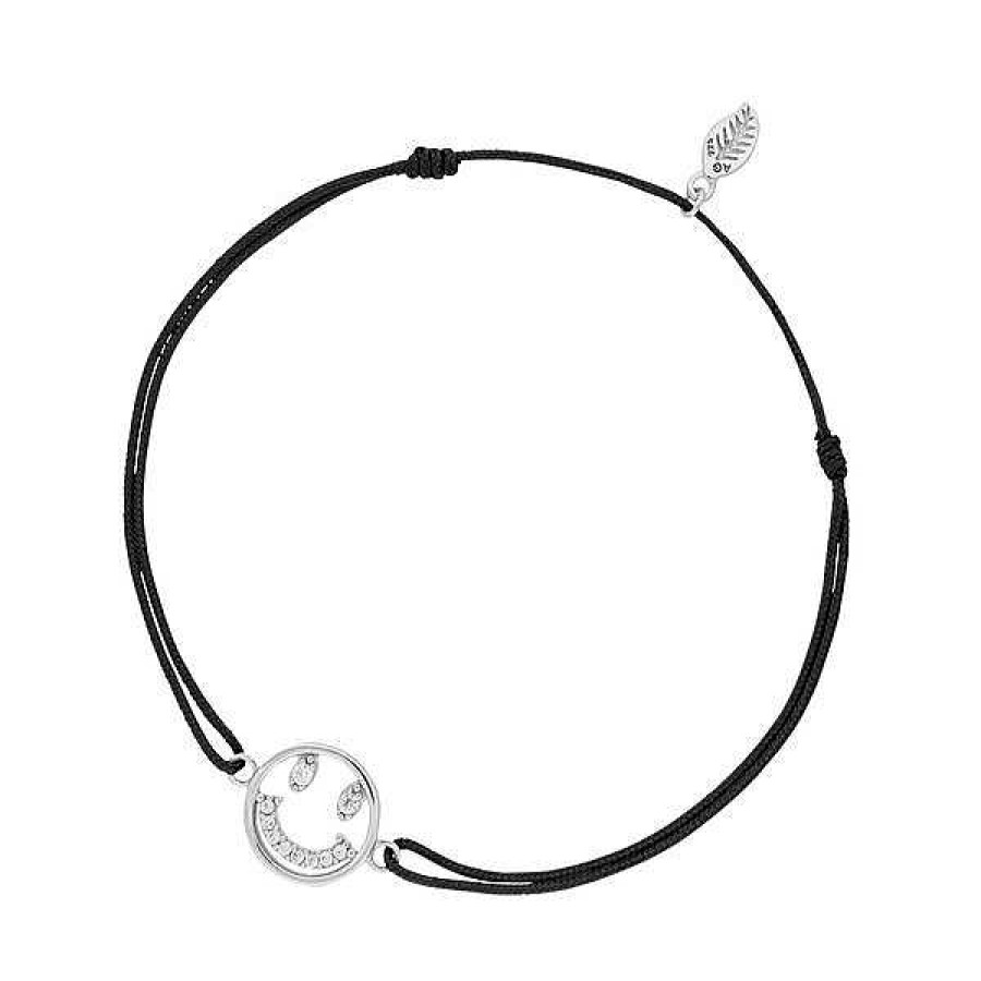 Silberschmuck Leaf Schmuck | Gl Cksarmband Smiley, 925 Sterlingsilber, Schwarz