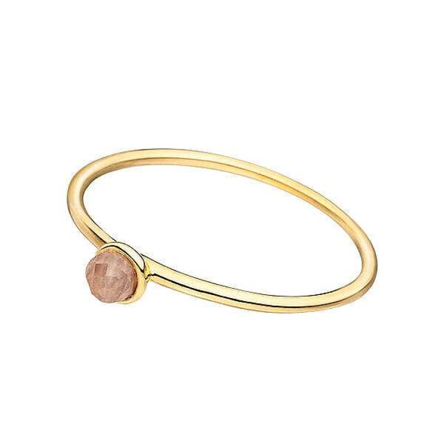 Silberschmuck Leaf Schmuck | Stacking Ring, Rosenquarz, 3Mm, 18 K Gelbgold Vergoldet