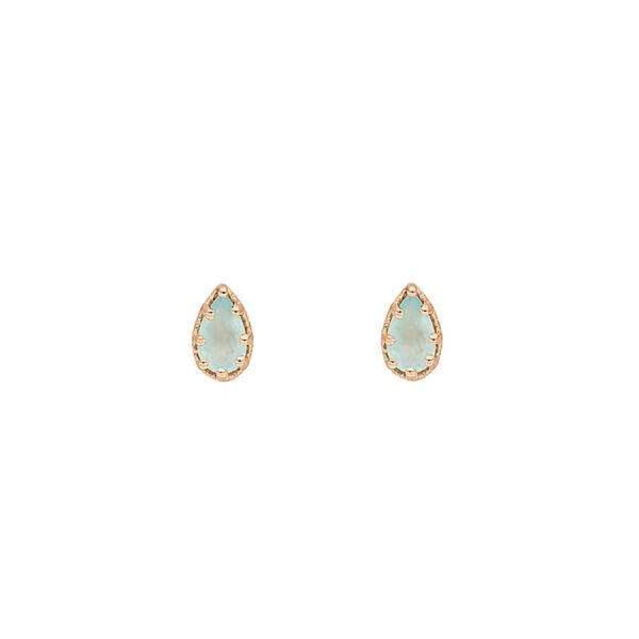 Silberschmuck Leaf Schmuck | Ohrstecker Drop, Aqua Chalzedon, 18 K Rosegold Vergoldet