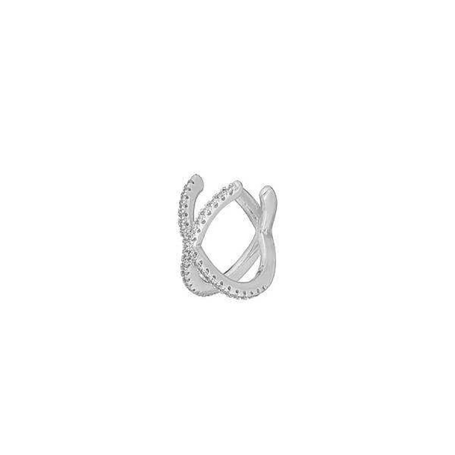 Silberschmuck Leaf Schmuck | Earcuff Cross Cz, 925 Sterlingsilber, Rhodiniert