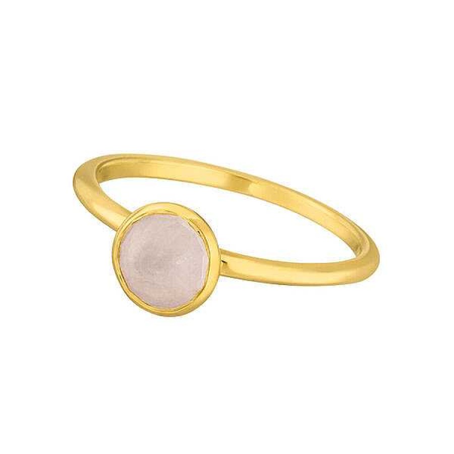 Silberschmuck Leaf Schmuck | Stacking Ring, Rosenquarz, 6Mm, 18 K Gelbgold Vergoldet, Gr.50