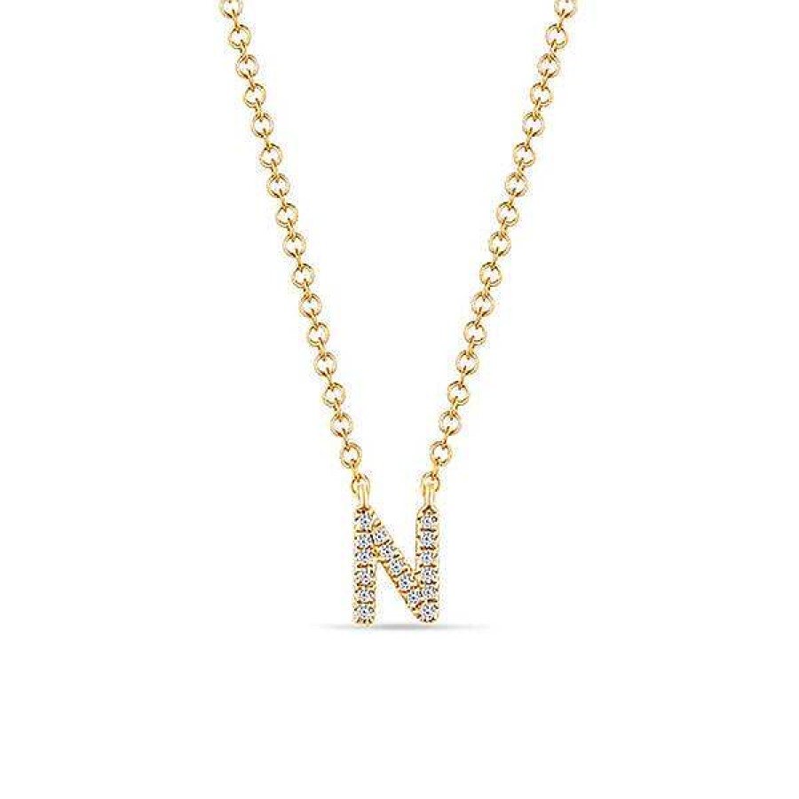 Goldschmuck Leaf Schmuck | Halskette Letter "N", 14 K Gelbgold Mit Diamanten