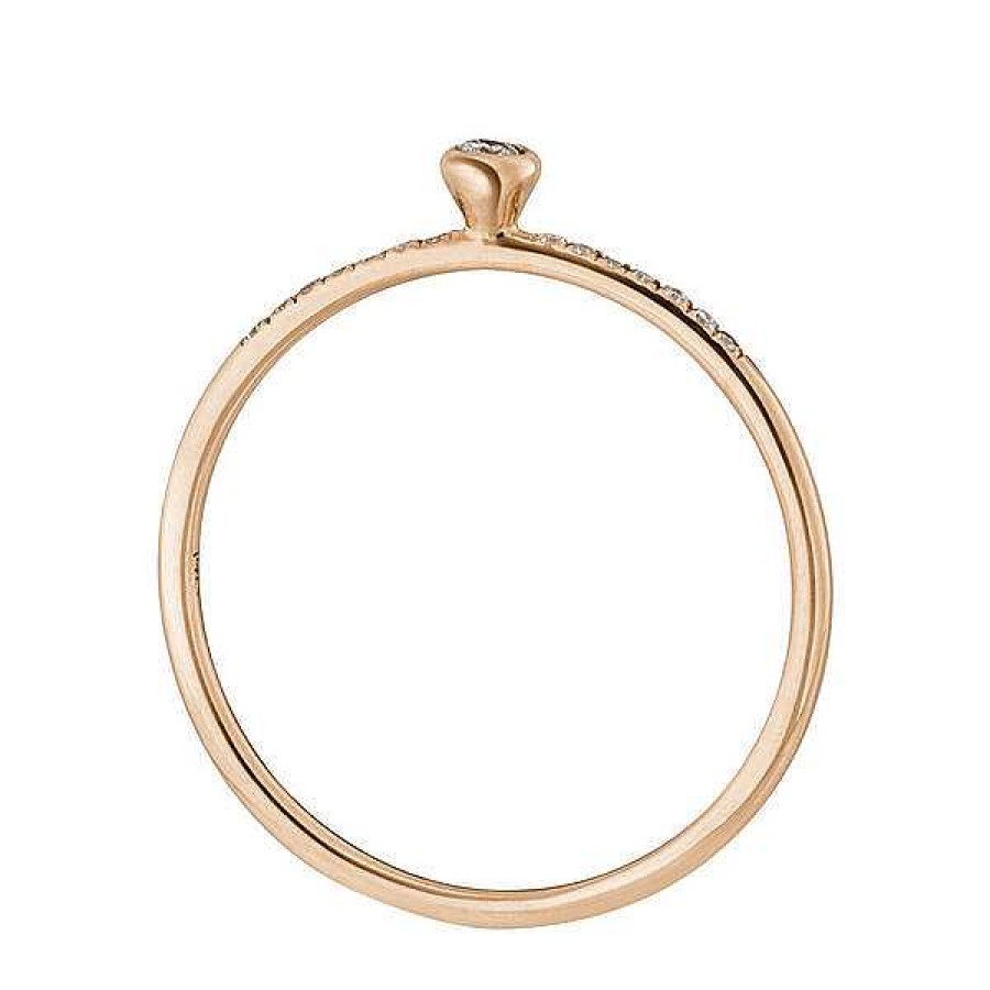 Goldschmuck Leaf Schmuck | Ring Petite, White Diamond, 14 K Rosegold