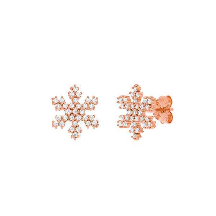 Silberschmuck Leaf Schmuck | Ohrstecker Snowflake, 18 K Rosegold Vergoldet