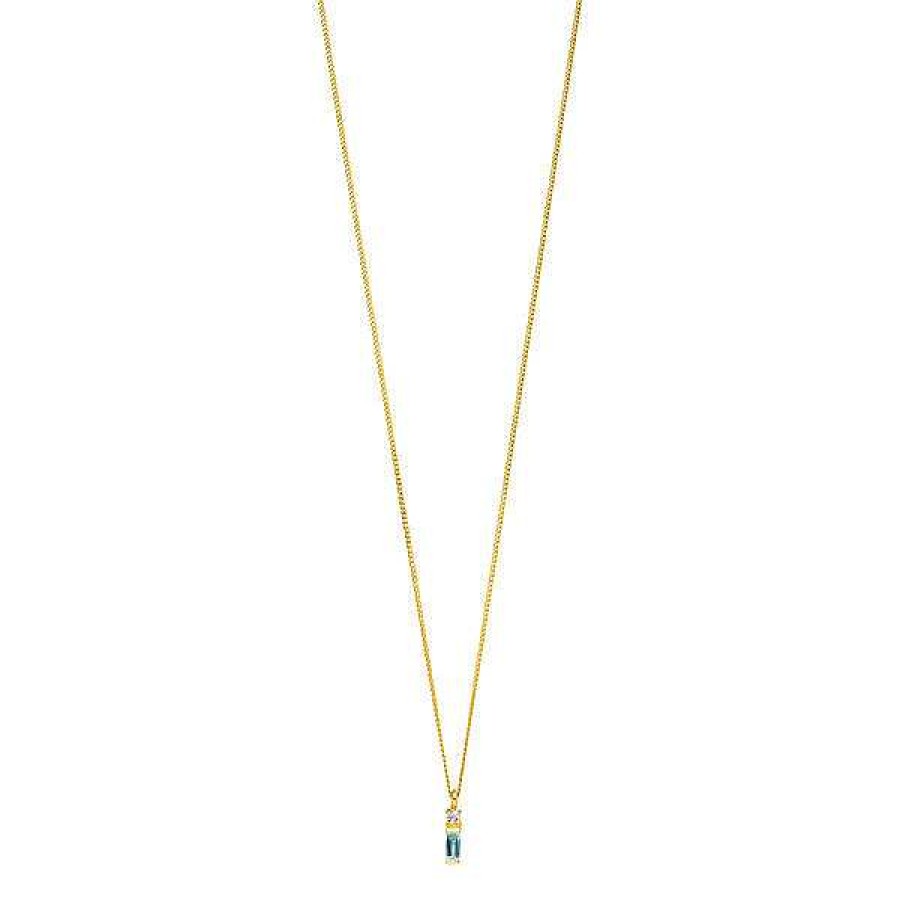 Silberschmuck Leaf Schmuck | Halskette Glamour, Blue/White Topas, 18 K Gelbgold Vergoldet