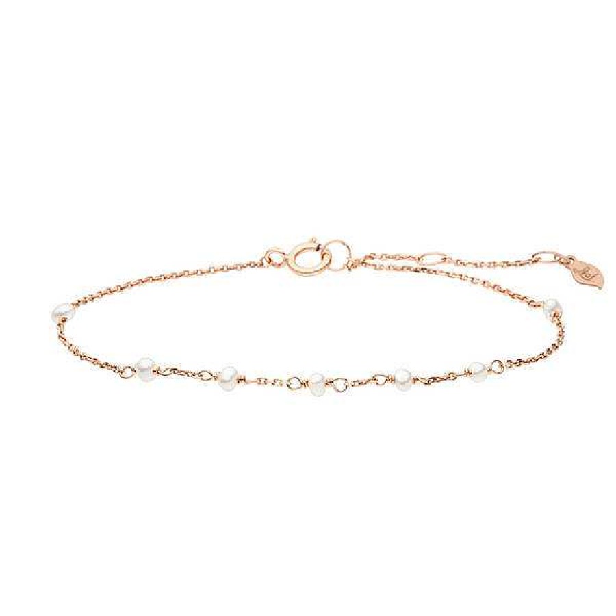 Goldschmuck Leaf Schmuck | Armkette White Pearls, 14 K Rosegold