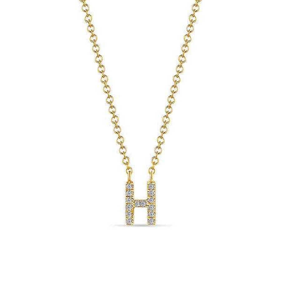 Goldschmuck Leaf Schmuck | Halskette Letter "H", 14 K Gelbgold Mit Diamanten