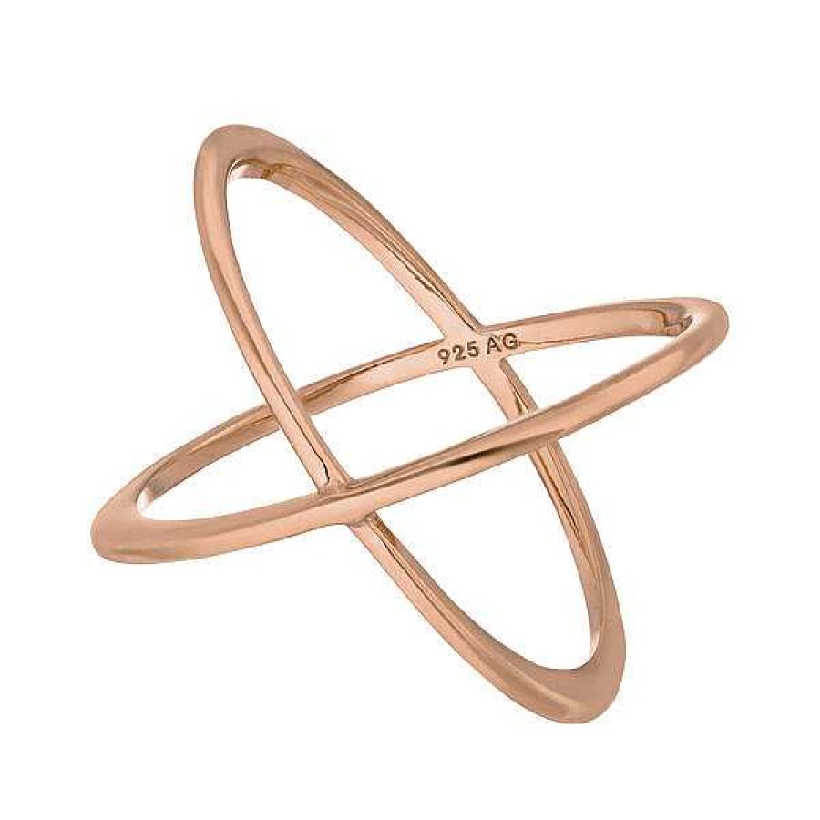 Silberschmuck Leaf Schmuck | Ring X Cross, 18 K Rosegold Vergoldet, Gr E 54