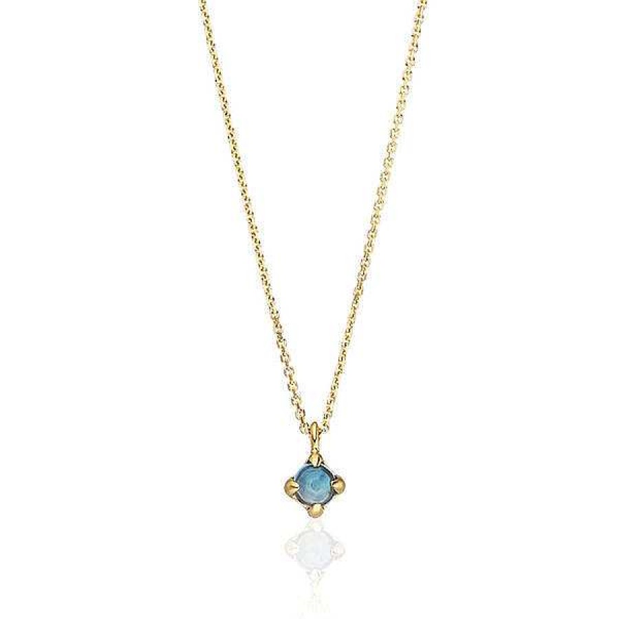 Goldschmuck Leaf Schmuck | Halskette Cabochon, Blauer Topas, 14 K Gelbgold