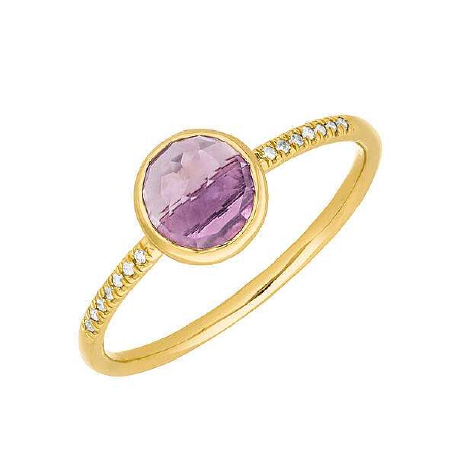 Goldschmuck Leaf Schmuck | Ring Amethyst Mit Diamanten, 14K Gelbgold, Gr.52