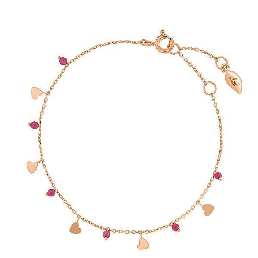 Silberschmuck Leaf Schmuck | Armkette Hearts Rubin, 18 K Rosegold Vergoldet