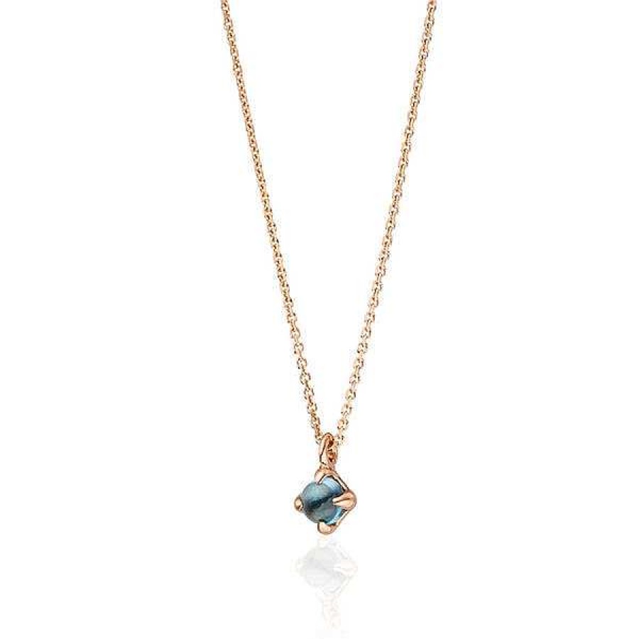 Goldschmuck Leaf Schmuck | Halskette Cabochon, Blauer Topas, 14 K Ros Gold