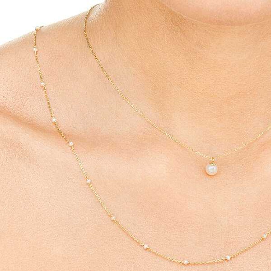 Goldschmuck Leaf Schmuck | Halskette Single Pearl, 14K Gelbgold