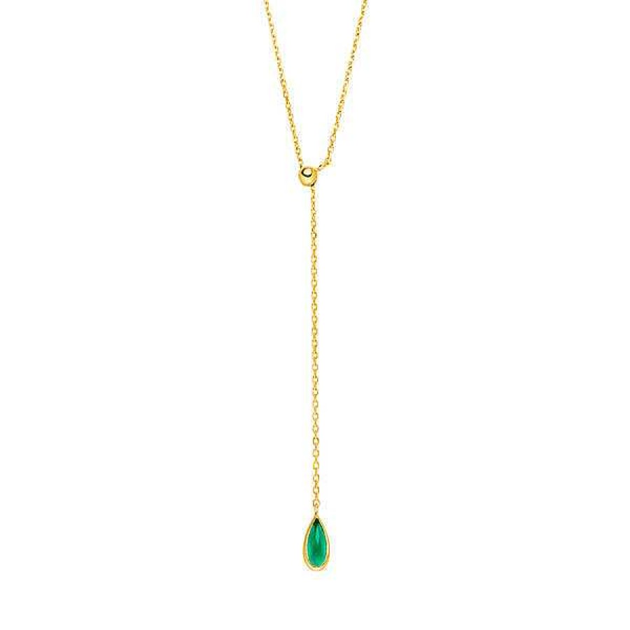 Silberschmuck Leaf Schmuck | Y-Halskette Gem Drop, Gr Ner Achat, 18 K Gelbgold Vergoldet