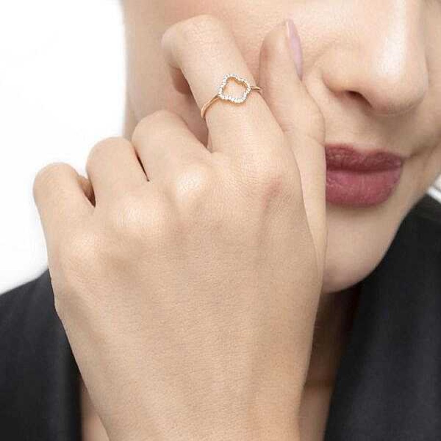 Goldschmuck Leaf Schmuck | Ring Kleeblatt Mit Diamanten, 18 K Rosegold