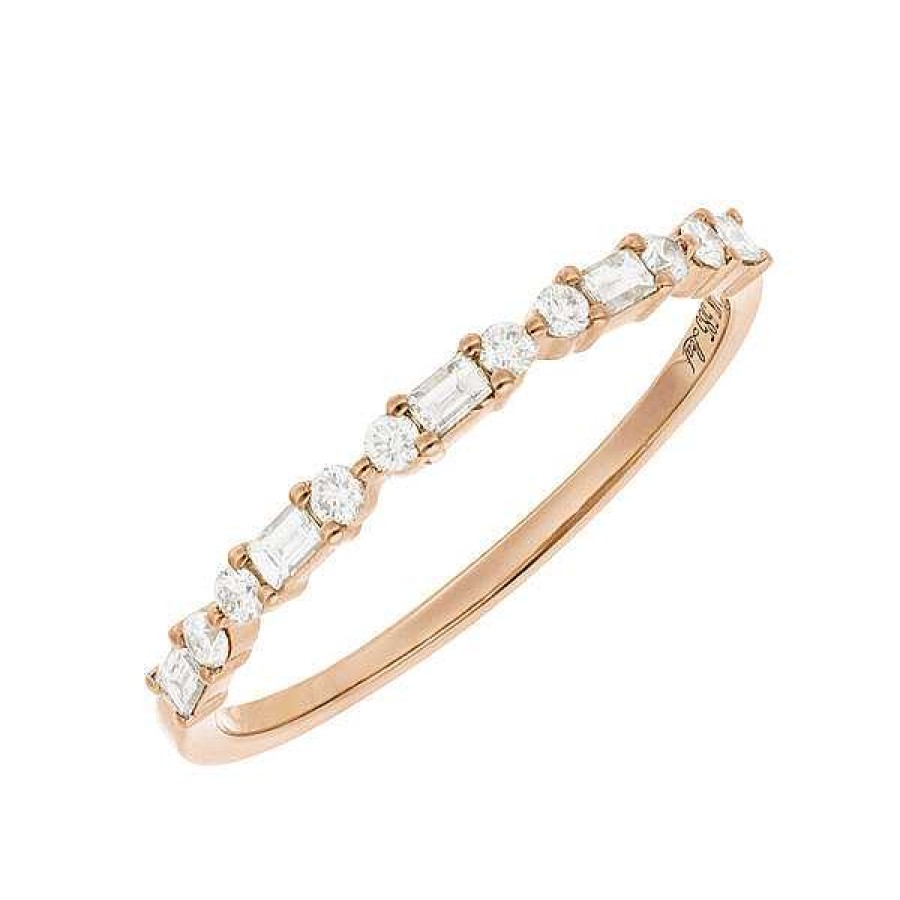 Goldschmuck Leaf Schmuck | Ring Mit Baguette Diamanten, 14K Rosegold, Gr.52