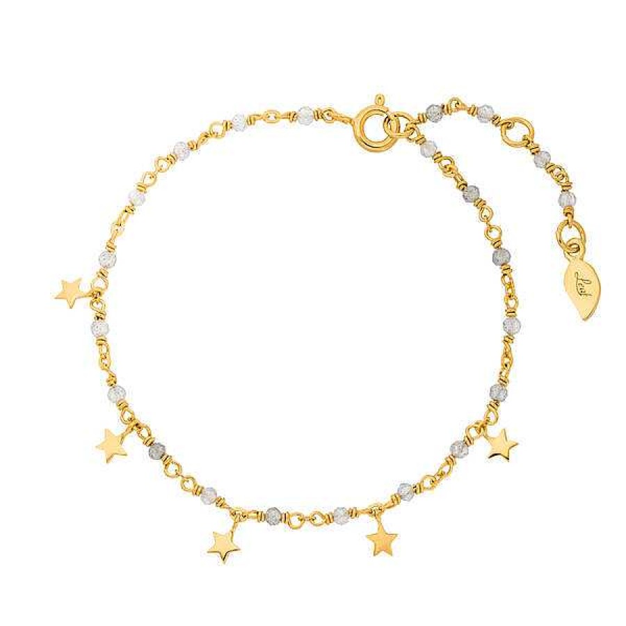 Silberschmuck Leaf Schmuck | Armkette Labradorit Stars, 18 K Gelbgold Vergoldet