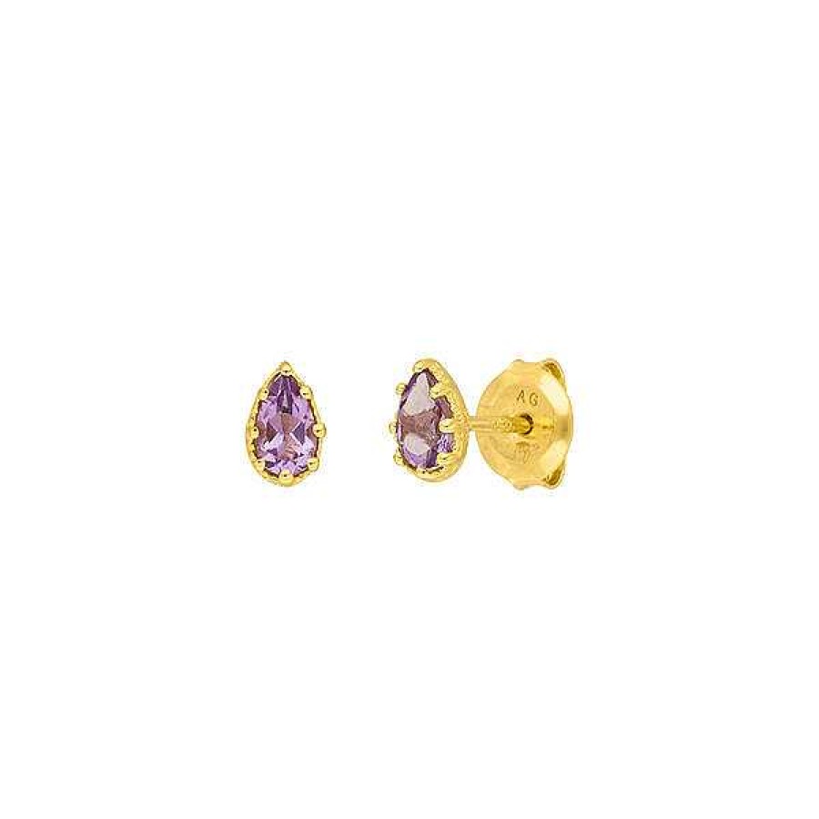 Silberschmuck Leaf Schmuck | Ohrstecker Drop, Amethyst, 18 K Gelbgold Vergoldet