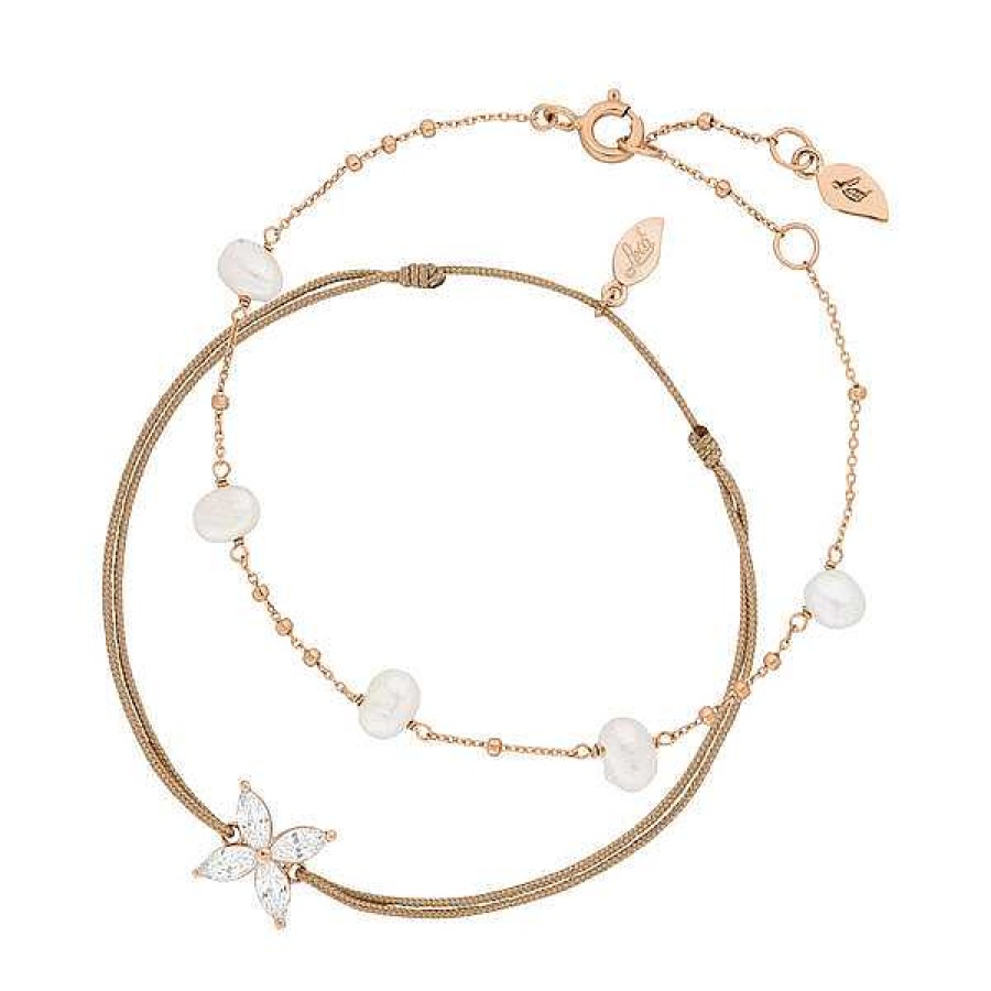 Silberschmuck Leaf Schmuck | Silber Bracelet Set "Gold Gems", Rosegold