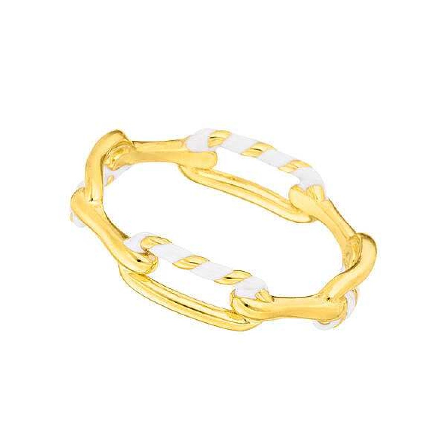 Silberschmuck Leaf Schmuck | Ring Neon Twist, 18 K Gelbgold Vergoldet, Weiss, Gr.54