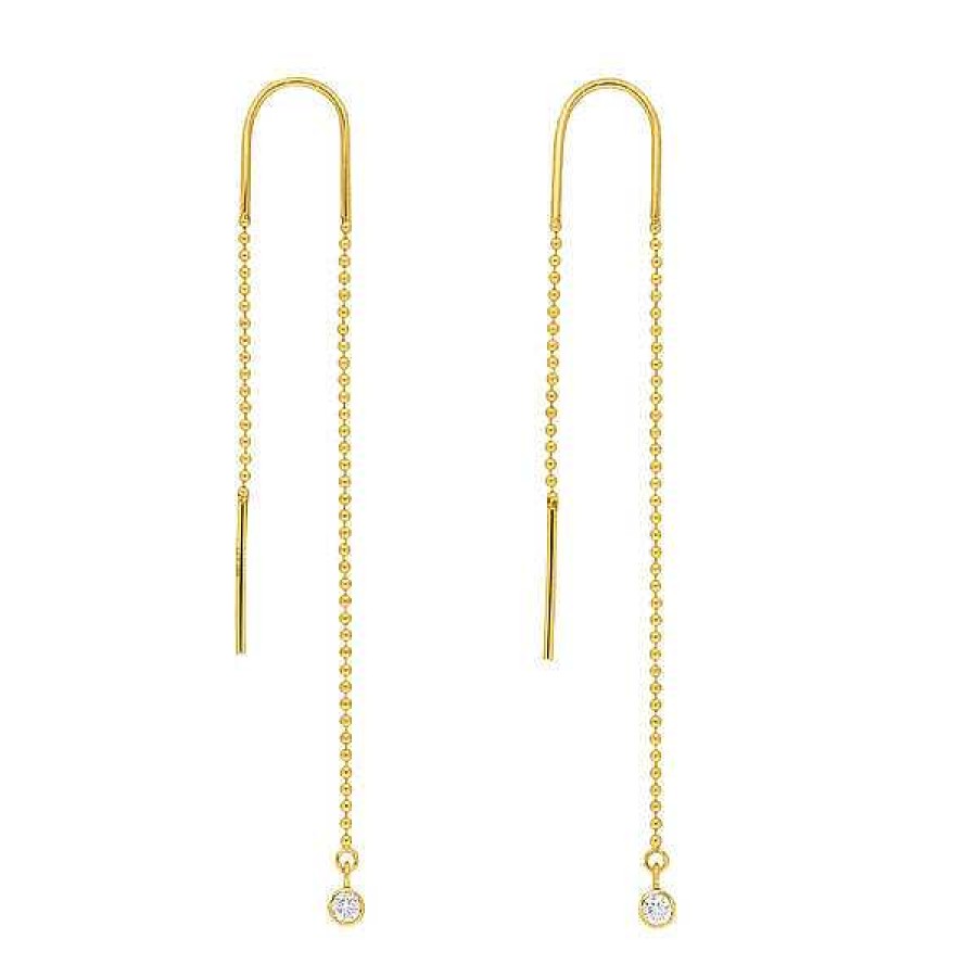 Goldschmuck Leaf Schmuck | Ohrringe "My First Diamond", Ball Chain, 14 K Gelbgold