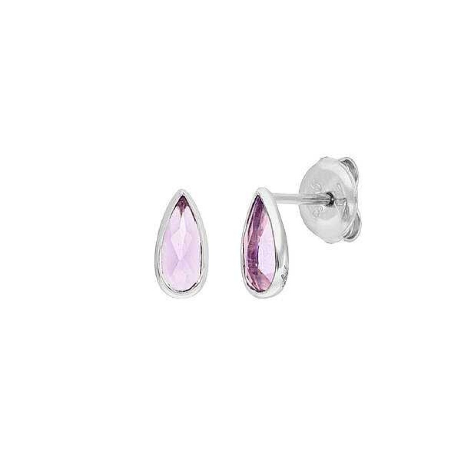 Silberschmuck Leaf Schmuck | Ohrstecker Gem Drop, Amethyst, 925 Sterlingsilber