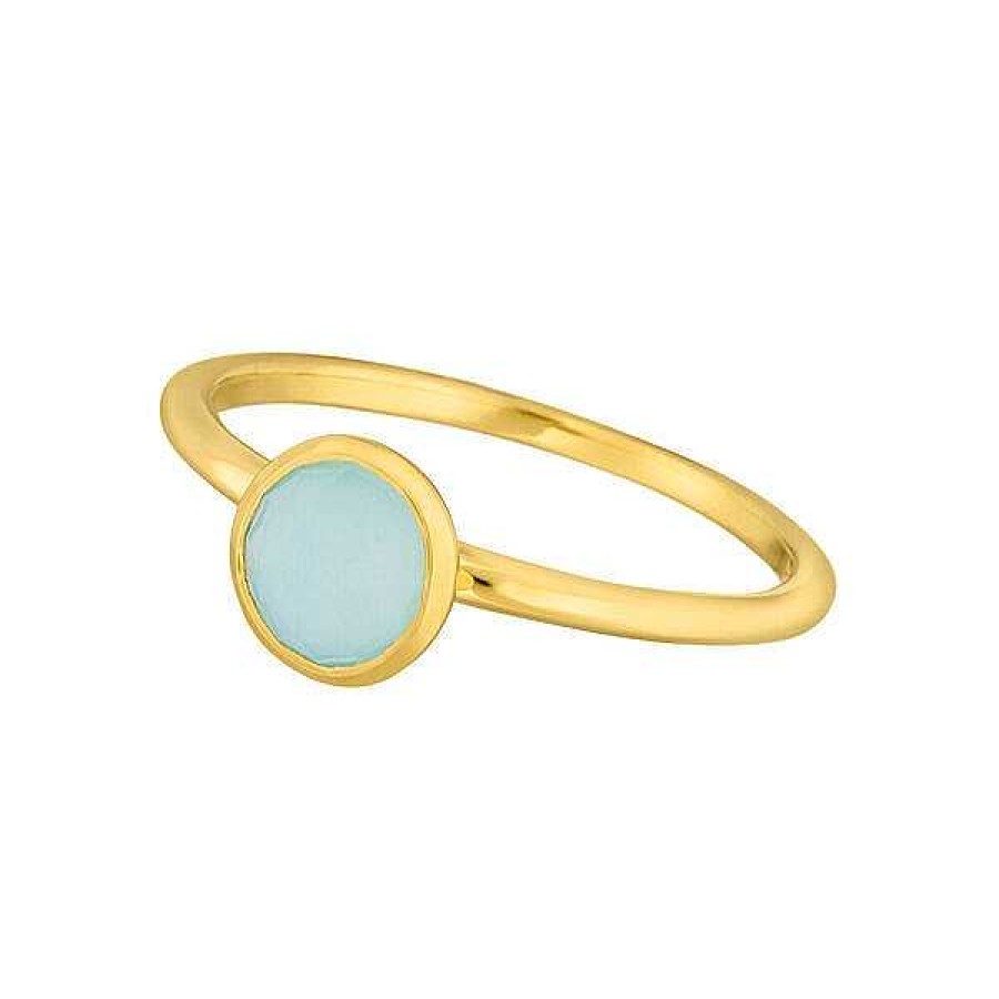 Silberschmuck Leaf Schmuck | Stacking Ring, Aqua Chalzedon, 6Mm, 18 K Gelbgold Vergoldet, Gr.50