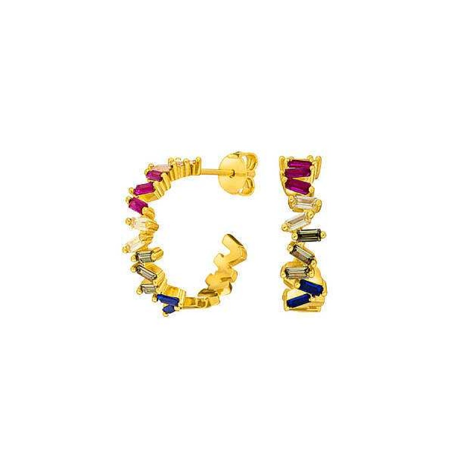 Silberschmuck Leaf Schmuck | Creole Ice Cube, Multi Colour Zirkonia, 18 K Gelbgold Vergoldet