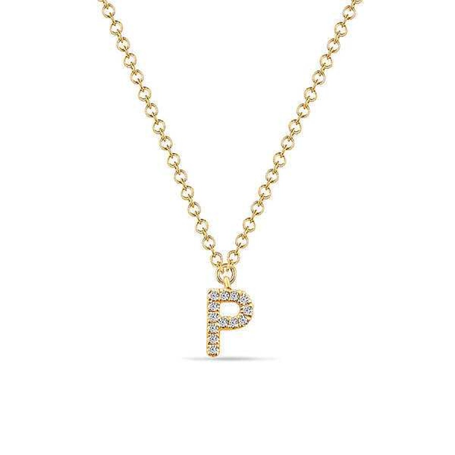 Goldschmuck Leaf Schmuck | Halskette Letter "P", 14 K Gelbgold Mit Diamanten