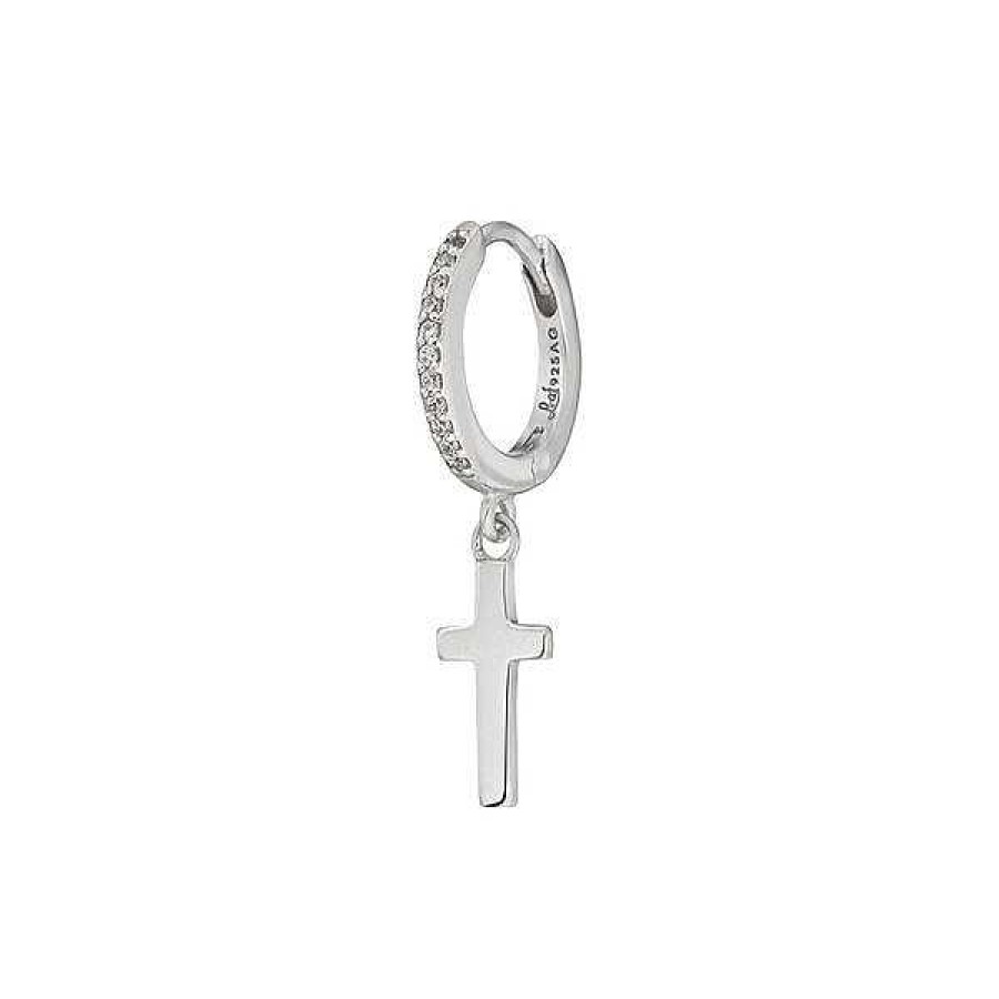 Silberschmuck Leaf Schmuck | Single Creole Cross/Zirkonia, 925 Sterlingsilber