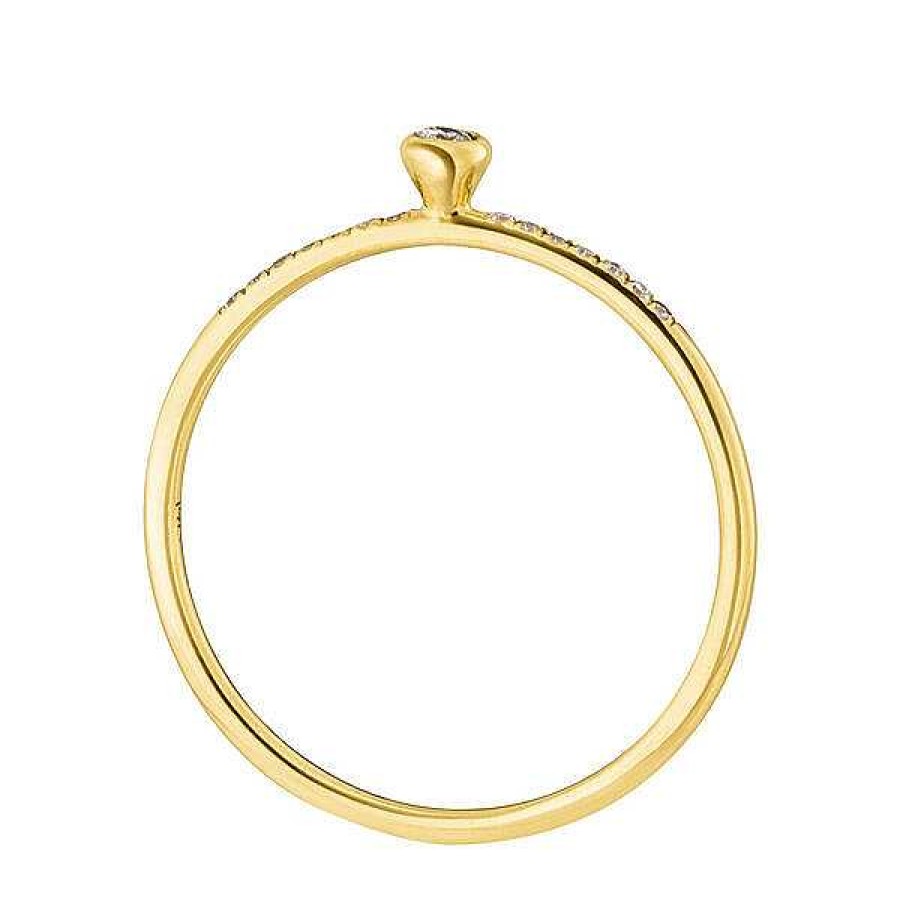 Goldschmuck Leaf Schmuck | Ring Petite, White Diamond, 14 K Gelbgold